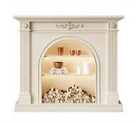 Manteau de poêle de foyer électrique Cheminée décorative en bois massif blanc arqué(Moyen)