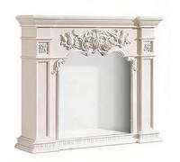 Manteau de poêle de foyer électrique Manteau de cheminée floral sculpté avec base en bois massif, contour décoratif(Blanc,Moyen)