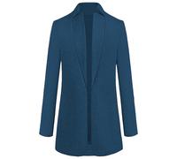 Manteau de transition élégant pour femme sans col - Manteau léger en laine ouverte - Manteau court minimaliste pour le travail et la vie quotidienne, Style_c03 Bleu, 4XL