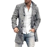 Manteau de type trench pour homme - Long manteau d'hiver à imprimé à carreaux - Col montant - Veste chaude à bouton unique - Manches longues - Veste épaisse à devant ouvert - Style décontracté pour