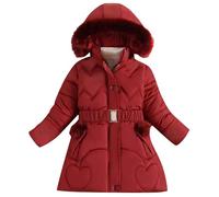 Manteau d'hiver à capuche rembourré imperméable matelassé pour filles - Veste de ski isolée pour enfants - Parka chaude et chaude - Coupe-vent - Avec poches, Rouge, 3-4 ans