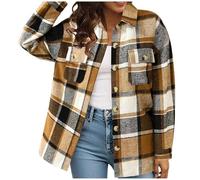 Manteau d'hiver à carreaux pour femme - Veste chaude en peluche - Manches longues - Décontracté - Chaud - Manteau d'extérieur