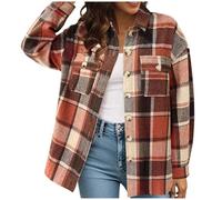 Manteau d'hiver à carreaux pour femme - Veste chaude en peluche - Manches longues - Décontracté - Chaud - Manteau d'extérieur