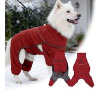 Manteau d'hiver à quatre pattes de grande taille, manteau d'hiver et coupe-vent, col haut avec crochet de laisse réglable, convient pour les tailles moyennes et grandes pour l'extérieur (rouge, taille