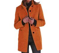Manteau d'hiver boutonné pour femme - Manteau cardigan en pure laine - Manteau d'hiver avec capuche - Manteau fin coupe-vent veste de sport en flanelle, Orange, 3XL