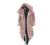 Manteau d'hiver chaud à capuche en fausse fourrure pour femme - Veste longue d'hiver pour femme - Cardigan élégant - Veste longue de transition en peluche avec fourrure, Y03 rose, L