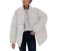 Manteau d'hiver chaud pour femme - Veste d'hiver élégante - Manteau d'hiver à capuche - Veste à capuche - Couleur unie - Parapluie court - Manteau en coton à manches longues, Blanc., M