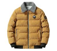 Manteau d'hiver élégant velours côtelé épais avec revers décontracté et style large avec poches veste de neige, jaune, XXXXXL