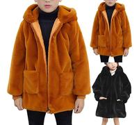 Manteau d'hiver en polaire chaud surdimensionné pour adolescentes - Coupe-vent - Fermeture éclair intégrale - Manteau pelucheux avec poche - Tendance - Élégante - Robe de princesse en peluche, Orange