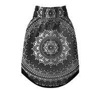 Manteau d'hiver en polaire coupe-vent extra chaud pour chien et chat avec trous de suspension - Argenté/blanc - Motif mandala ethnique tribal - Fleur sur fond noir - XXS