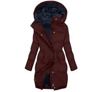 Manteau d'hiver en polaire pour femme - Doudoune rembourrée avec doublure en polaire - Coupe ajustée - Fermeture éclair et bouton - Veste isolante à capuche - Imperméable, bordeaux, L