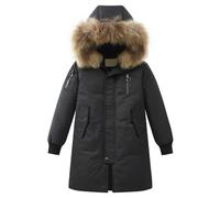 Manteau d'hiver épais et chaud à capuche en duvet unisexe pour grands enfants, veste de sport pour adolescents et garçons (noir, 13 à 14 ans)