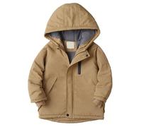 Manteau d'hiver épais pour Enfants garçons Filles Veste à Capuche Solide Coupe-Vent épais vêtements d'extérieur Chauds (Khaki, 13-14 Years)