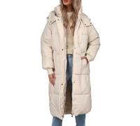 Manteau d'hiver extra long pour femme avec capuche coupe-vent rembourré parka veste fermeture éclair bouton surdimensionné trench coat long matelassé pour femme, beige, L