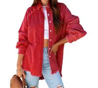 Manteau d'hiver grande taille pour femme, veste en jean déchirée oversize, ourlet effiloché, fermeture boutonnée, poches, rouge, taille S