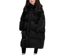 Manteau d'hiver long et léger à capuche pour fille - Doudoune longue - Chaud - Élégant - Thermique - Imperméable - Vêtements d'extérieur isolés, Noir , 13-14 ans