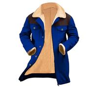 Manteau d'hiver long pour homme, veste à col rabattable, chandail en polaire long à bloc de couleur, confortable et tendance, pull chaud avec bouton pour l'hiver, bleu, XXX-Large