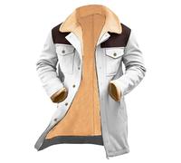 Manteau d'hiver long pour homme, veste à col rabattable, chandail en polaire long à bloc de couleur, confortable et tendance, pull chaud avec bouton pour l'hiver, blanc, XXL