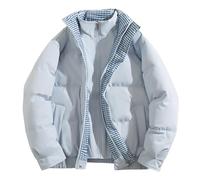 Manteau d'hiver matelassé chaud en coton pour homme - Faux deux pièces - Coupe-vent - Col montant - Épais - Manteau à bulles, bleu clair, S