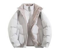 Manteau d'hiver matelassé chaud en coton pour homme - Faux deux pièces - Coupe-vent - Col montant - Épais - Manteau à bulles, Cendré clair, M