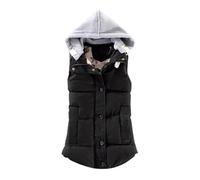 Manteau d'hiver matelassé fin sans manches pour femme avec capuche amovible, Noir , 4XL