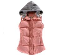Manteau d'hiver matelassé fin sans manches pour femme avec capuche amovible, Rose, 4XL