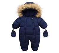 Manteau d'hiver pour bébé - Combinaison de neige - Veste - Fermeture éclair - Combinaison avec capuche - Vêtement d'extérieur - Gants de ski - Taille 7, Marine, 18-24 mois