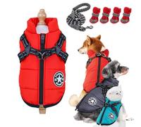 Manteau d'hiver pour chien, veste d'hiver imperméable 3 en 1 avec harnais, veste coupe-vent avec fermeture éclair pour chiens/chats de petite, moyenne et grande taille (rouge, taille 2XL)