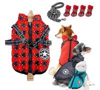 Manteau d'hiver pour chien, veste d'hiver imperméable 3 en 1 avec harnais, veste coupe-vent avec fermeture éclair pour chiens/chats de petite, moyenne et grande taille (étoiles, taille XL)