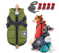 Manteau d'hiver pour chien, veste d'hiver imperméable 3 en 1 avec harnais, veste coupe-vent avec fermeture éclair pour chiens/chats de petite, moyenne et grande taille (vert, taille 4XL)