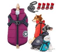 Manteau d'hiver pour chien, veste d'hiver imperméable 3 en 1 avec harnais, veste coupe-vent avec fermeture éclair pour chiens/chats de petite, moyenne et grande taille (violet, taille XL)