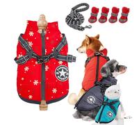 Manteau d'hiver pour chien, veste d'hiver imperméable 3 en 1 avec harnais, veste coupe-vent pour chien avec fermeture éclair pour chiens/chats de petite, moyenne et grande taille (flocons de neige
