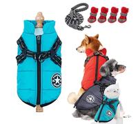 Manteau d'hiver pour chien, veste d'hiver imperméable 3 en 1 avec harnais, veste coupe-vent pour chien avec fermeture éclair pour chiens/chats de petite, moyenne et grande taille (bleu lac, taille 5XL