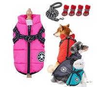 Manteau d'hiver pour chien, veste d'hiver imperméable 3 en 1 avec harnais, veste coupe-vent pour chien avec fermeture éclair pour chiens/chats de petite, moyenne et grande taille (rose, taille S)
