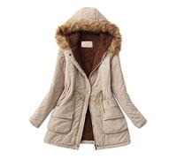 Manteau d'hiver pour femme avec capuche en fausse fourrure - Parka doublée en polaire - Coupe-vent - Veste matelassée mi-longue chaude et épaisse à capuche, beige, M