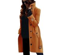 Manteau d'hiver pour femme, coupe ajustée, col claudine, mi-cuisse, simple boutonnage, blazer, Orange, S
