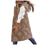 Manteau d'hiver pour femme - Long et élégant - Gilet matelassé - Avec capuche - Grande taille - Manteau matelassé - Longueur - Gilet thermique en coton - Gilet de randonnée sans manches - Gilet