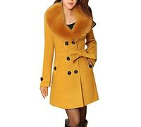 Manteau d'hiver pour femme - Manteau en laine avec col en fausse fourrure - Parka - Veste d'automne élégante à double boutonnage - Trench long - Veste de transition - Duffle coat d'extérieur avec