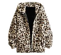 Manteau d'hiver pour femme - Motif léopard - Veste à capuche vintage côtelée - Veste à revers - Veste d'hiver chaude - Mode élégante - Veste de survêtement légère et décontractée, beige, M