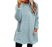 Manteau d'hiver pour Femme, Veste Ample en Laine, Pull à Manches Longues avec Poches Veste d'intérieur Femme (Sky Blue, XL)