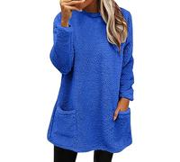 Manteau d'hiver pour Femme, Veste Ample en Laine, Pull à Manches Longues avec Poches Veste d'intérieur Femme (Blue, XXL)