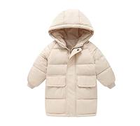 Manteau d'hiver solide coupe-vent pour petites filles - Longueur moyenne - Veste chaude en duvet de coton à capuche - Taille 5 - Manteaux pour garçons, beige, 12-13 ans