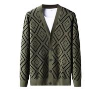 Manteau d'hiver tricoté décontracté avec motif géométrique jacquard pour hommes automne et hiver Taille des poils Pull, vert, XXL