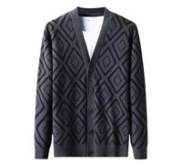 Manteau d'hiver tricoté décontracté avec motif géométrique jacquard pour hommes automne et hiver Taille des poils Pull, gris, L