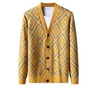 Manteau d'hiver tricoté décontracté avec motif géométrique jacquard pour hommes automne et hiver Taille des poils Pull, jaune, XL