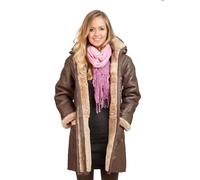 Manteau Duffle En Cuir De Mouton Réel À Capuche Long En Hiver Marron Pour Femmes