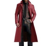 Manteau en Cuir Complet pour Hommes, Cuir Noir Masculin Classique Complet du Trench Complet Rouge Marron Rouge