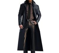Manteau en cuir complet pour hommes, cuir noir masculin classique complet du trench complet rouge marron rouge