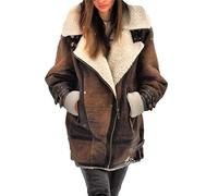 Manteau en Daim Grande Taille pour Femme Veste d'hiver doublée de Fourrure Veste Polaire col Sherpa Veste Outwear
