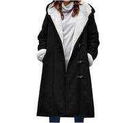 Manteau en daim longueur genou pour femme - Veste d'hiver chaude à capuche - Doublure en polaire Sherpa épaisse - Boutons - Poches latérales - Tendance - Longue veste trench en peluche - Parka